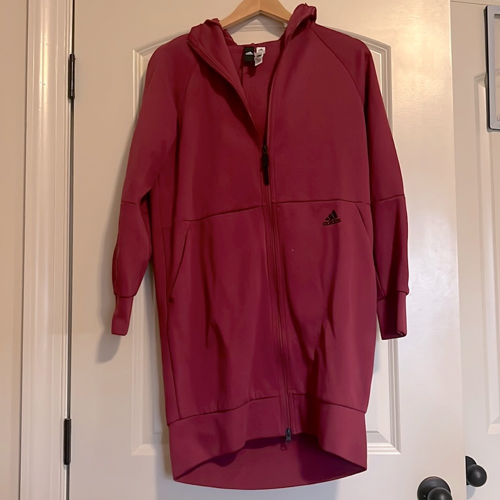 Long, Stylish Adidas Hoodie. Perfect Maroon & Like New. great with leggings.